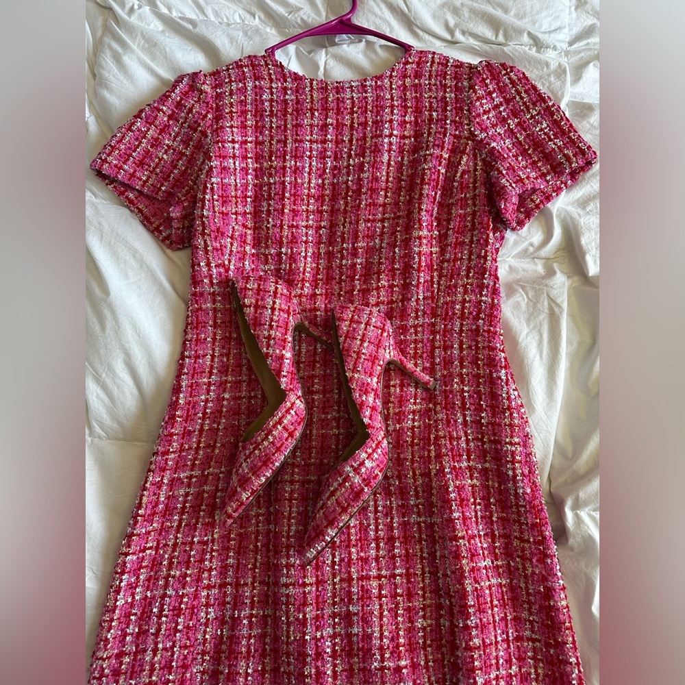 Ann Taylor Vibrant Pink Tweed Dress